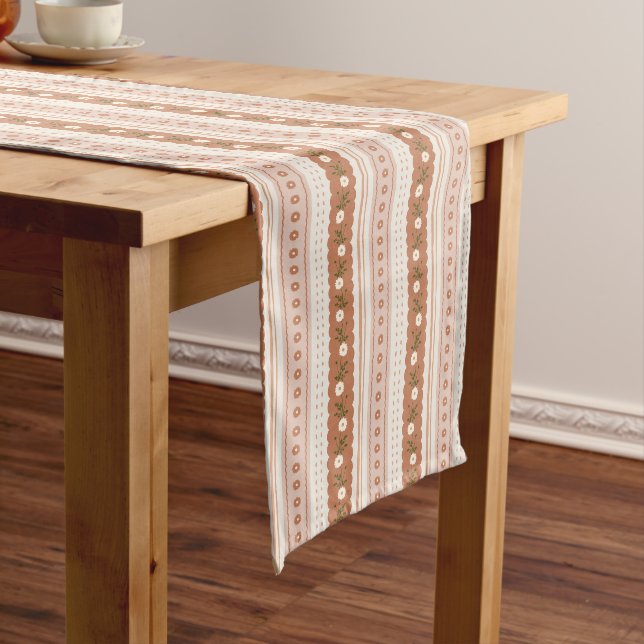 Caminho De Mesa Grande Rustic Terracotta Scallop Floral Stripe (No Local)