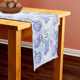 Caminho De Mesa Grande Snowman Dreidels Opcional Monograma Azul Hanukkah