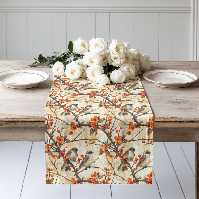 Caminho De Mesa Grande Sotaque de Mesa de Aves Florais Cozy Queda (Floral Birds Table Runner Cozy Fall Dining Accent)