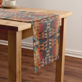 Caminho De Mesa Grande Teal Blue Dark Beige Brown Orange Arte Tribal