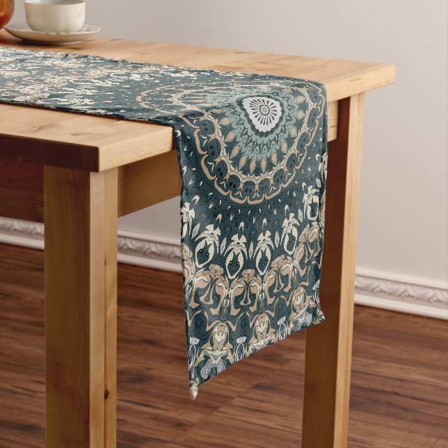 Caminho De Mesa Grande Teal e Beige Mandala - Design (No Local)