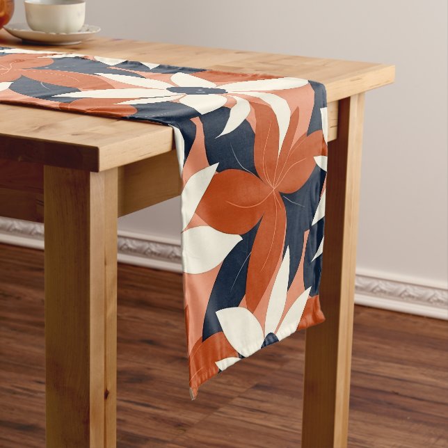 Caminho De Mesa Grande Terracotta White Floral Elegante (No Local)