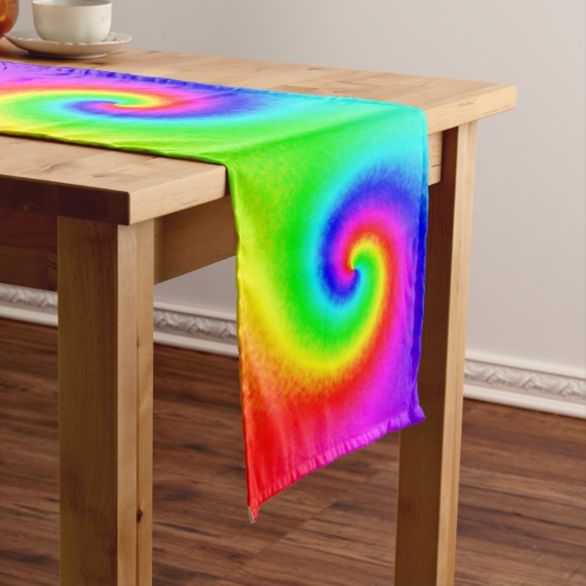 Caminho De Mesa Grande Tie Dye Rainbow Swirl Hippie Boho Chic (No Local)