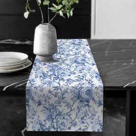 Caminho De Mesa Grande Timeless Blue French Toile Roses Floral Table Runn