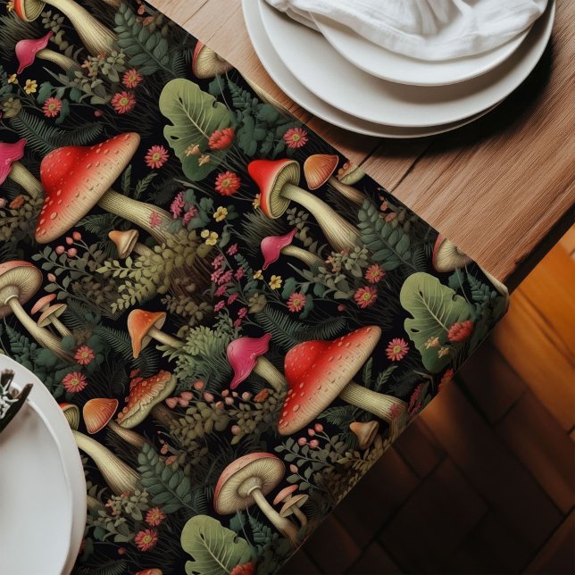 Caminho De Mesa Grande Toalha de Mesa com Estética Rústica Charme de Fung (Rustic Aesthetic Table Runner Forest Fungi Charm)