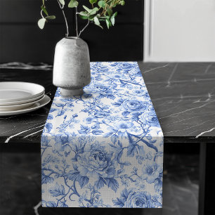 Caminho De Mesa Grande Toalha de Mesa de Rosas Blue Toile Grandmillennial