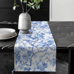 Caminho De Mesa Grande Toalha de Mesa de Rosas Toile Francesas Azul Real