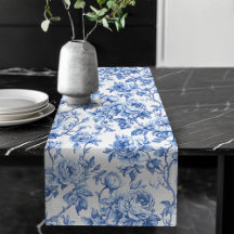 Toalha de Mesa Decorativa Azul com Rosas Toile de