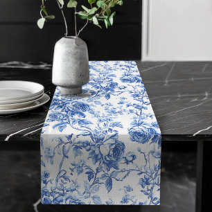 Caminho De Mesa Grande Toalha de Mesa Floral de Rosas Azuis de Luxo Toile
