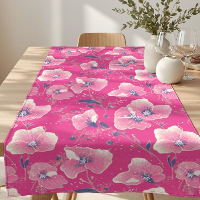 Caminho De Mesa Grande Vibrant Floral Pattern in Pink, White & Royal Blue (Criador carregado)