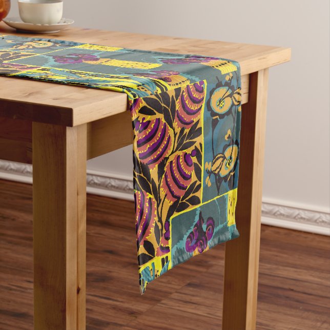 Caminho De Mesa Grande Vibrant Maximalist Purple & Teal Floral Print (No Local)