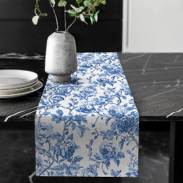 Caminho De Mesa Grande Vintage Blue French Toile Roses Floral Table Runne