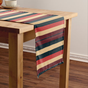 Caminho De Mesa Grande Vintage Dark Brown e Green Stripes
