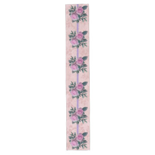 Caminho De Mesa Grande Vintage Pink Roses Lavanda Fitas com fitas