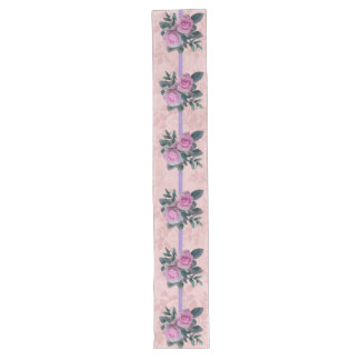Caminho De Mesa Grande Vintage Pink Roses Lavanda Fitas com fitas