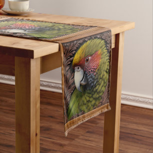 Caminho De Mesa Grande Woodland Harmony: Lorikeet Verde Sobre Madeira Esc