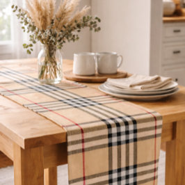 Caminho De Mesa Grande Xadrez Quente Quente Tan Base Branco Preto Tartan