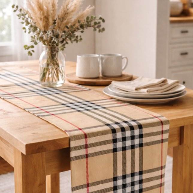 Caminho De Mesa Grande Xadrez Quente Quente Tan Base Branco Preto Tartan (Criador carregado)