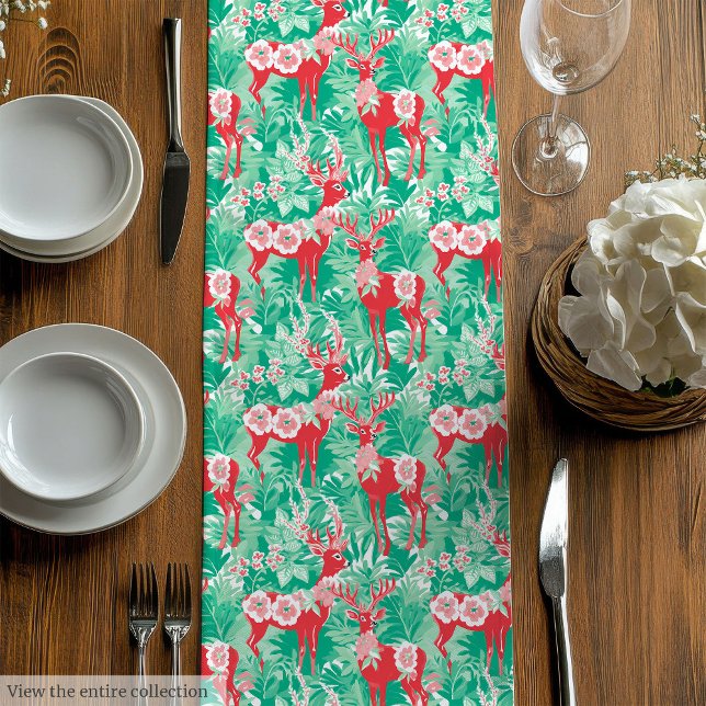 Caminho De Mesa Médio Abstract red green preppy Christmas table runner (Abstract red green preppy Christmas table runner)