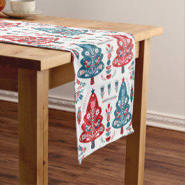 Caminho De Mesa Médio Arte Foliar de Árvore de Natal Vermelha e Azul Esc