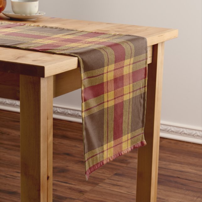 Caminho De Mesa Médio Autumn Plaid Faux Fabric Table Runner (No Local)