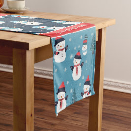 Caminho De Mesa Médio Azul Pastel e Impressão de Natal Vermelho