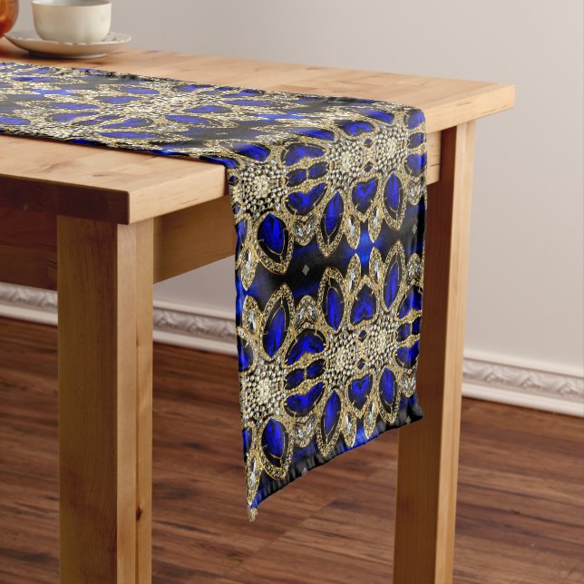 Caminho De Mesa Médio azul profundo na moda turquesa de prata (No Local)