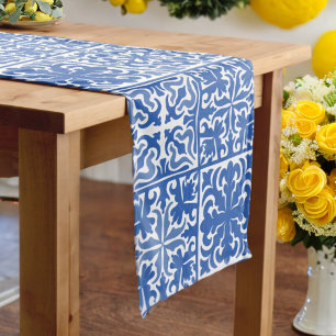 Caminho De Mesa Médio Azulejo Azul Mediterrâneo Casamento ou Chá de Noiv