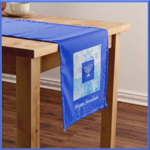 Caminho De Mesa Médio Blue Hanukkah Menorah