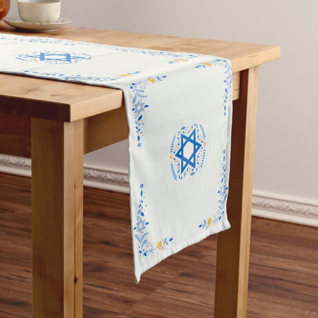 Caminho De Mesa Médio Blue Star of David Jewish Holiday Aqua 16 x 90 (No Local)