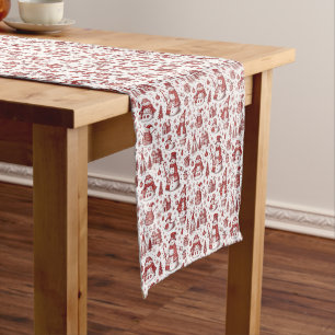 Caminho De Mesa Médio Boneco de Neve Vermelho Padrão de Inverno Toile