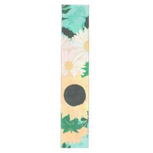 Caminho De Mesa Médio Bonito cor d'água Díssias Sunflower e Flor Poppy