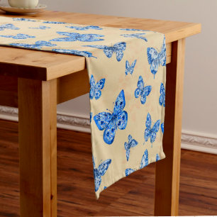 Caminho De Mesa Médio Borboletas Azuis de Chinoiserie Escamoteiam a Cost