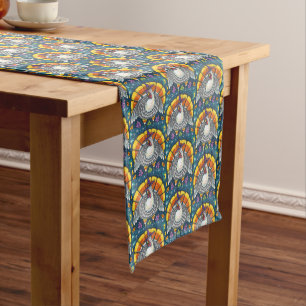CAMINHO DE MESA MÉDIO CANDY CORN TURKEY, OBRIGADO A PÁSSARO DE ARTE FOLK