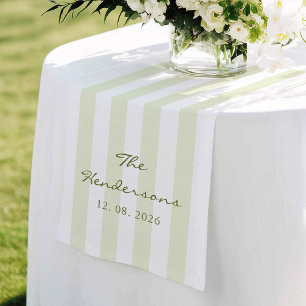 Caminho De Mesa Médio Casamento com Listra Verde Oliva