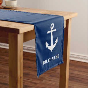 Caminho De Mesa Médio Chic Boat Anchor e seu nome de boi Marinho Azul