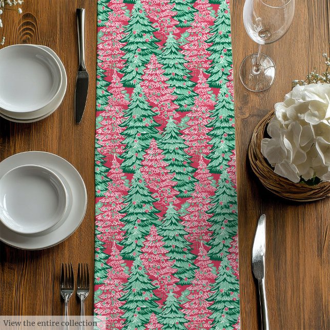 Caminho De Mesa Médio Chic hot pink green preppy Christmas table runner (Chic hot pink green preppy Christmas table runner)