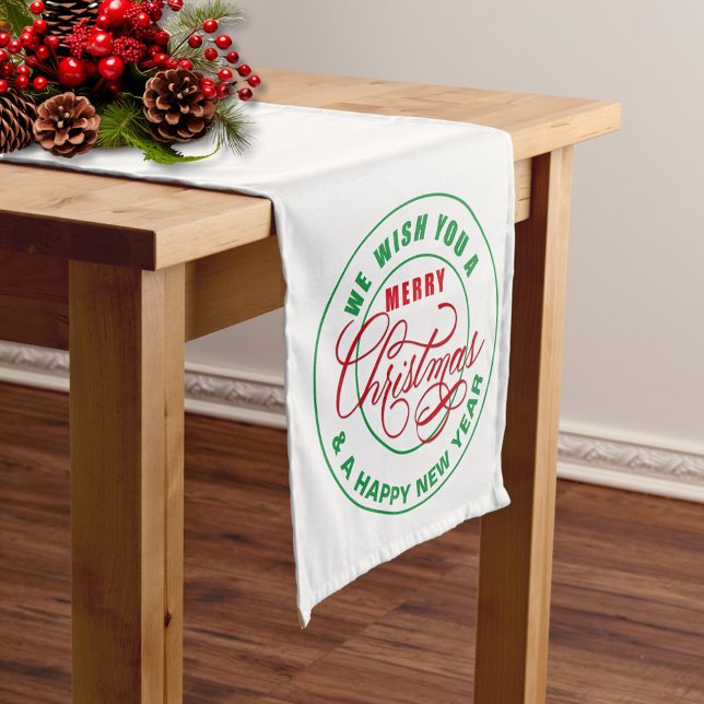 Caminho De Mesa Médio Desejamos Um Feliz Natal Vermelho e Verde (Criador carregado)