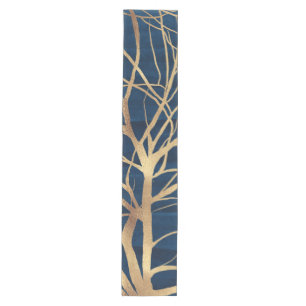 Caminho De Mesa Médio Design azul mínimo de silhueta de árvore Dourada