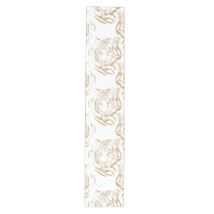 Caminho De Mesa Médio Design branco Elegante Glitter Tiger Dourado Impre