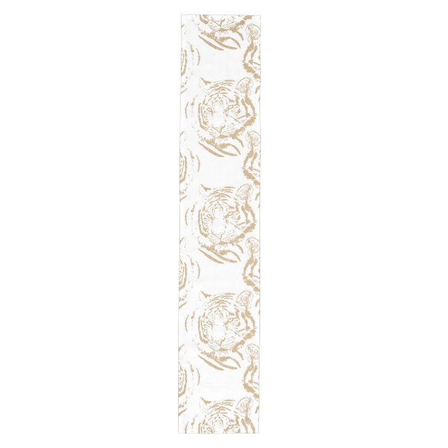 Caminho De Mesa Médio Design branco Elegante Glitter Tiger Dourado Impre (Frente)