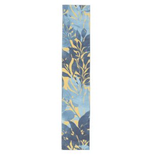 Caminho De Mesa Médio Design de Folhagem Azul-Amarelo Tropical