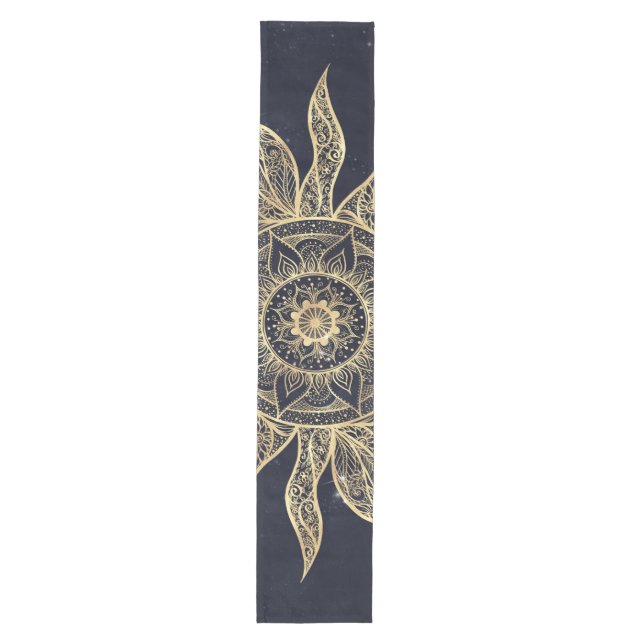 Caminho De Mesa Médio Elegant Gold Sun Mandala Blue Nebula Design (Frente)