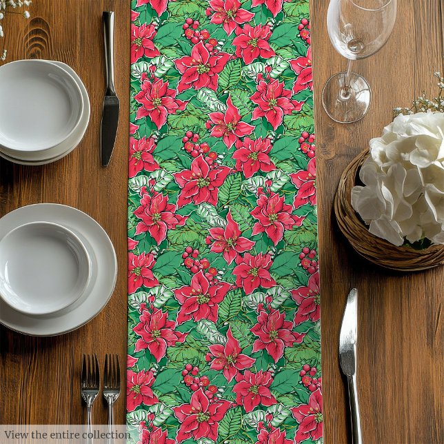 Caminho De Mesa Médio Elegant green pink preppy Christmas table runner (Elegant green pink preppy Christmas table runner)