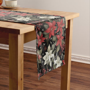 Caminho De Mesa Médio Elegante Monogrammed Poinsettia Corredora de Mesas