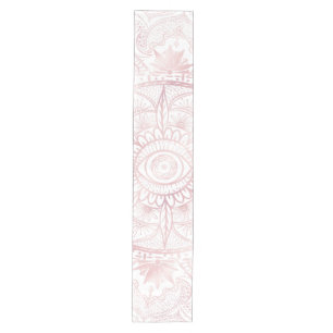 Caminho De Mesa Médio Elegante White Rose Dourada Olho Sol Lua Mandala