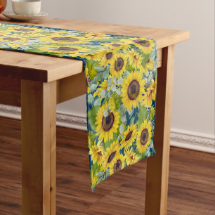 Caminho De Mesa Médio Eucalyptus Sunflower Pattern on Blue
