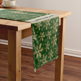 Caminho De Mesa Médio Flocos de Neve Verdes e Dourados Natal Impressão