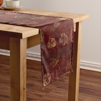 Caminho De Mesa Médio Folhas de Outono Primitivas Xadrez Gingham Burgund