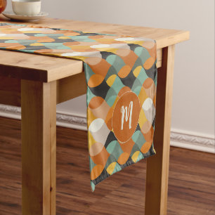 Caminho De Mesa Médio Forma Oval Retroativa Monograma Dourado de Teal La
